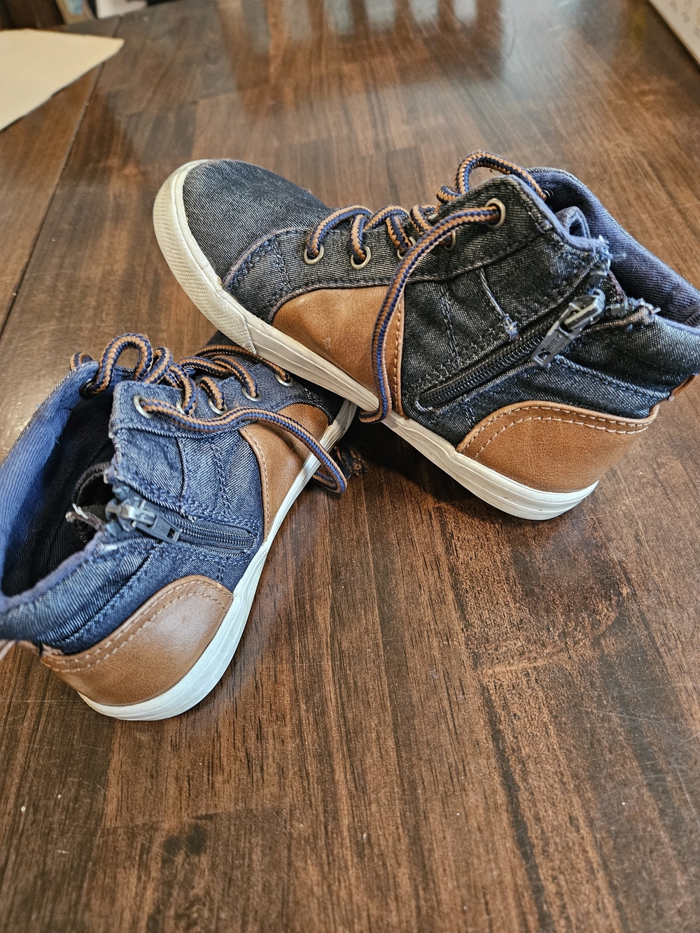 Cat & Jack Navy and Brown High-Top Sneakers with Side Zip